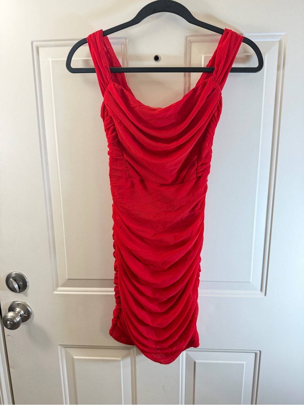 OYS Ruched Bodycon Dress Women’s Small Red Cowl Neck 0520